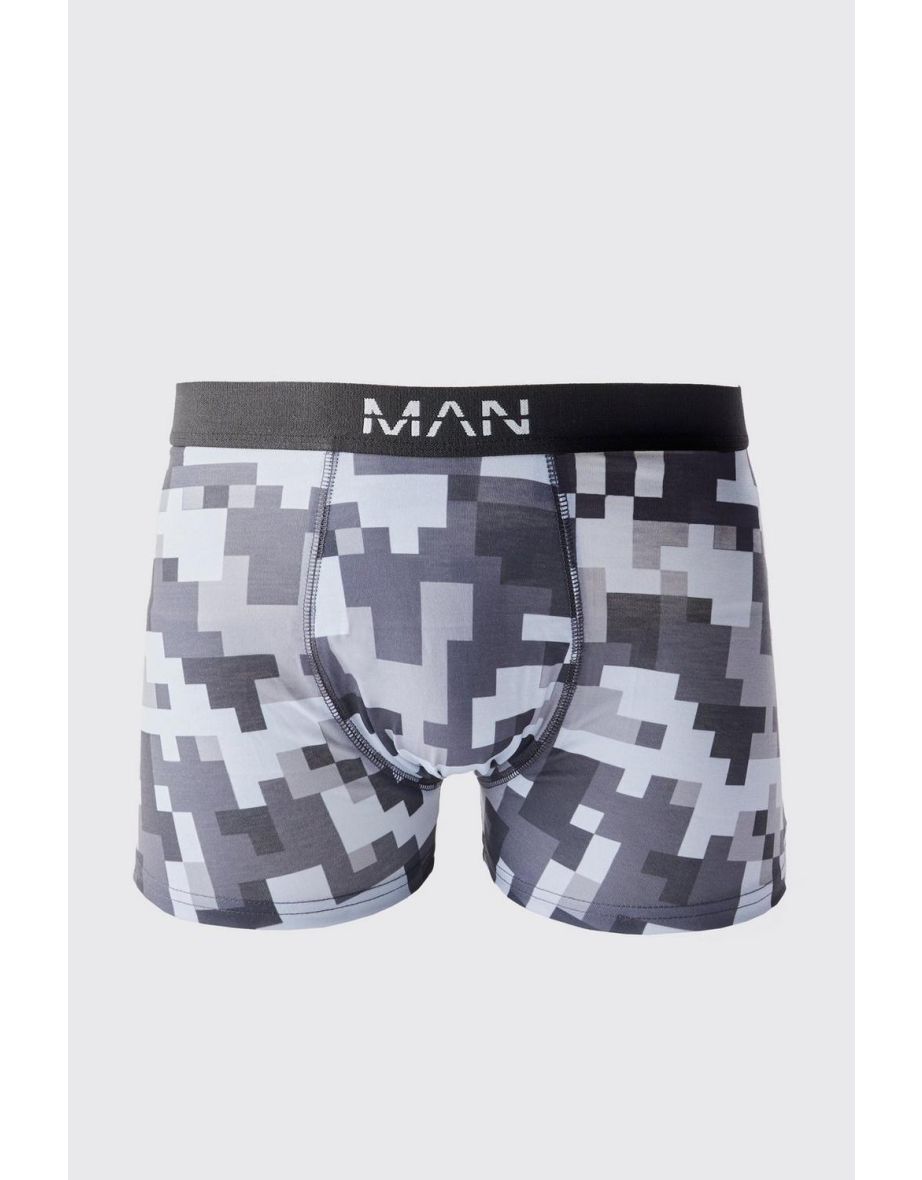 Pixelated Camo Printed Boxers - grey