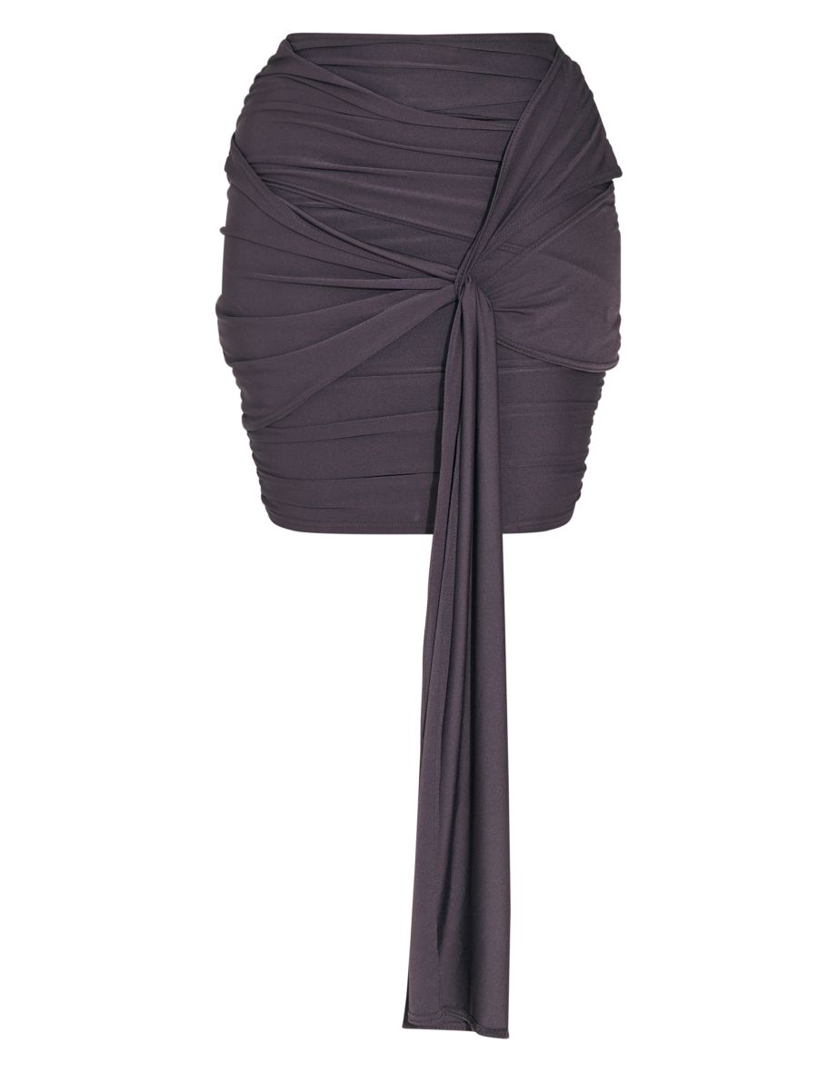 Shape Black Slinky Knoted Detail Ruched Mini Skirt - 5