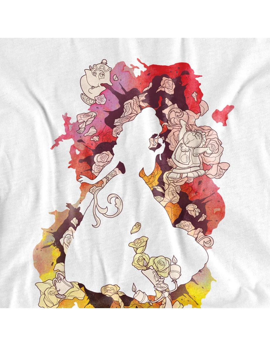 Beauty And The Beast Adult Belle Flower Silhouette T-Shirt - White - 2