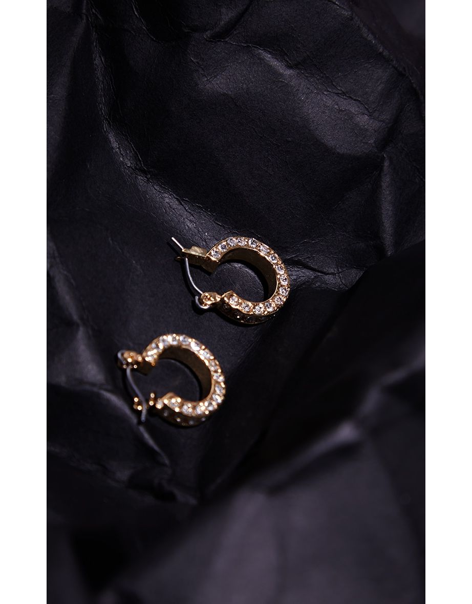 Real Gold Plated Diamante Mini Hoop Earrings - 2