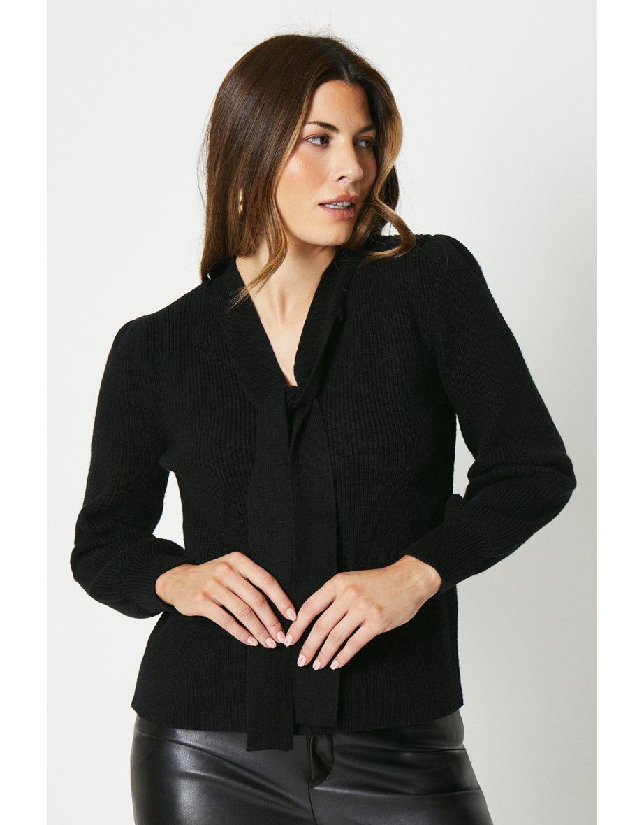 Chunky Knit Tie Neck Jumper