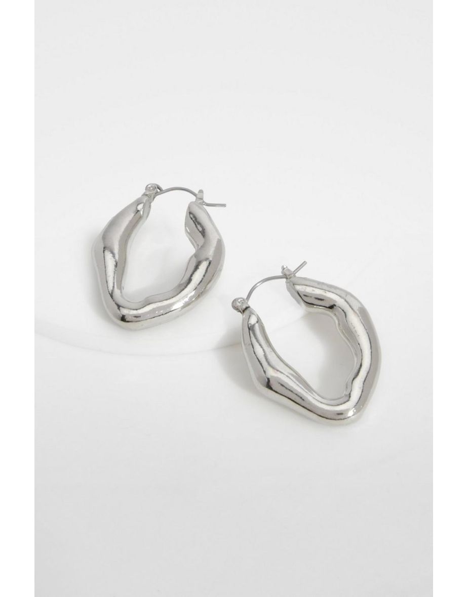 Chunky Abstract Hoop Earings - silver