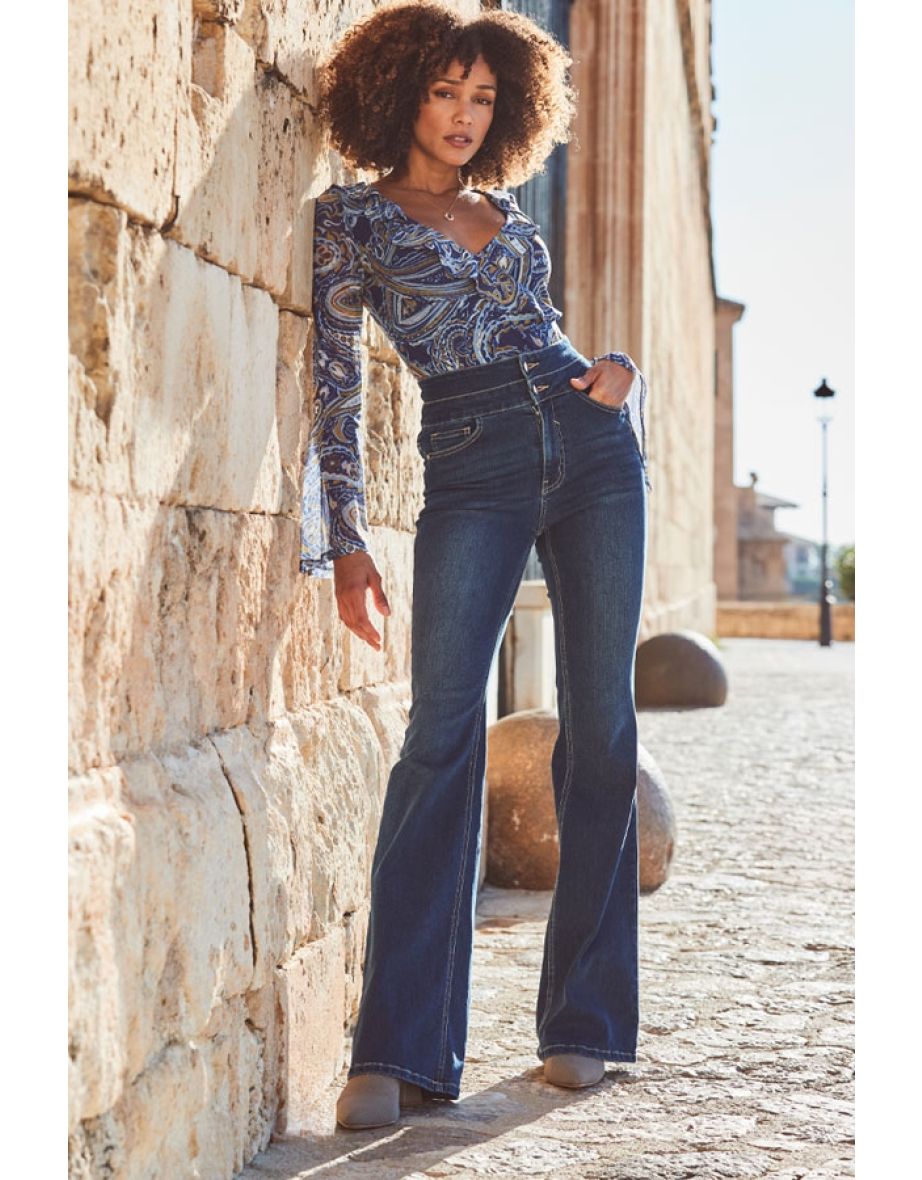 Blue Black Contour Waist Kick Flare Jeans