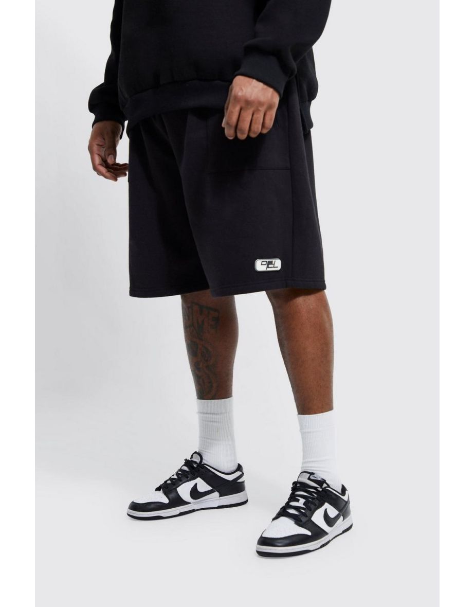 Plus Oversized Jersey Cord Zip Cargo Short - black