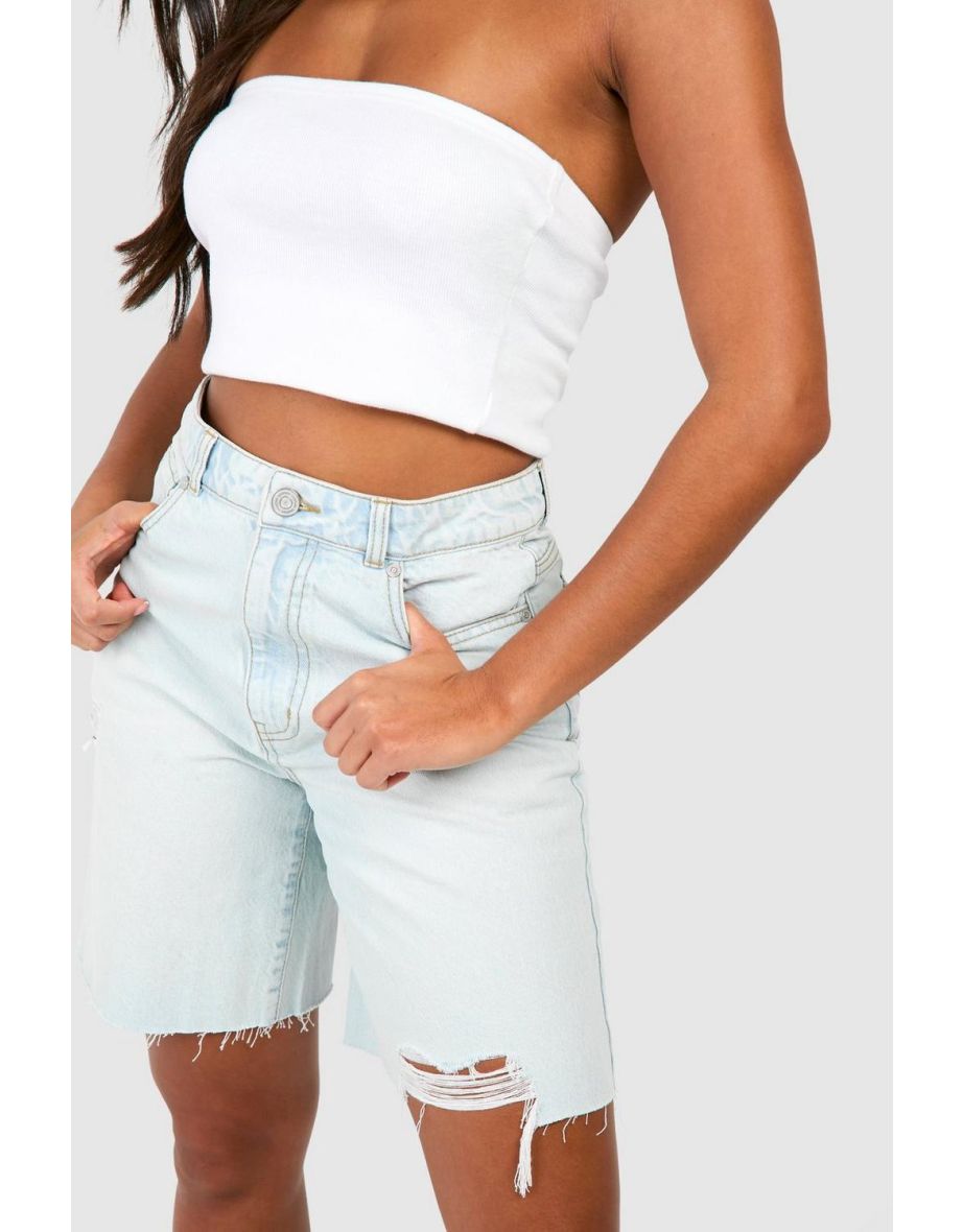 Ripped Boyfriend Denim Shorts - bleached blue - 3