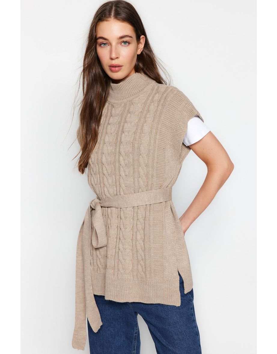 Mink Wide Fit Woolen Belt Knitwear Sweater - 7