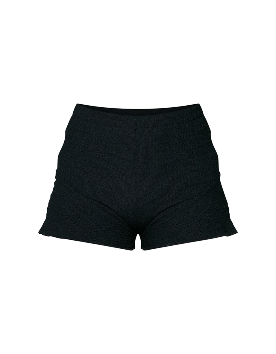 Black Textured Jersey Frill Hem Hot Pants - 5