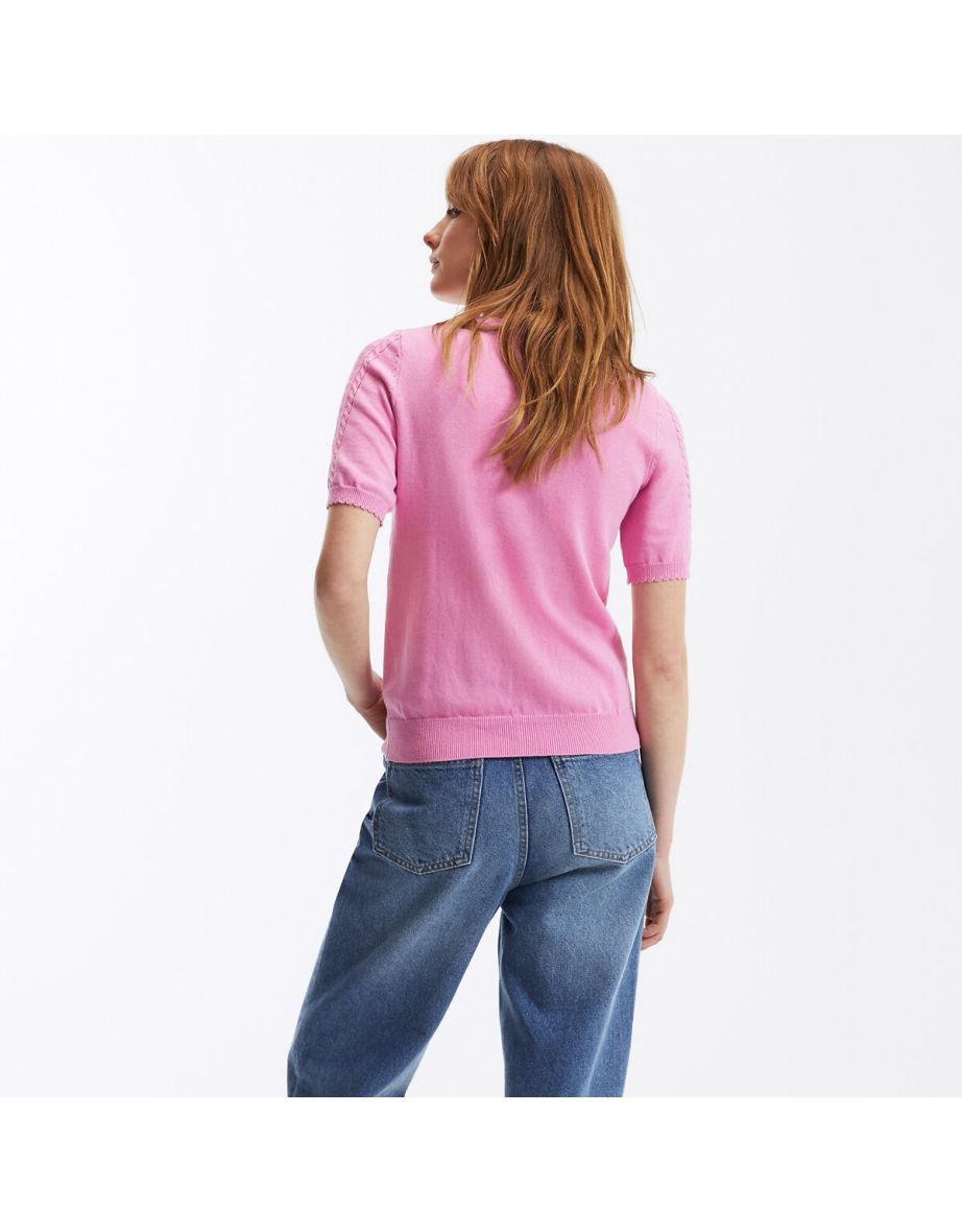 Cotton Short Sleeve Jumper/Sweater with Crew Neck - 4