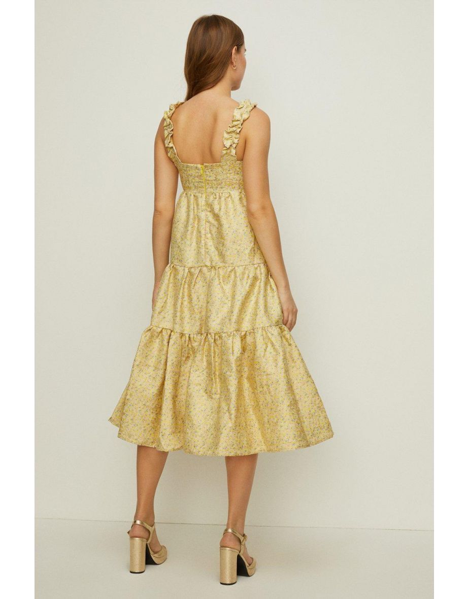 Rachel Stevens Ditsy Lemon Metallic Jacquard Midi Dress - 2