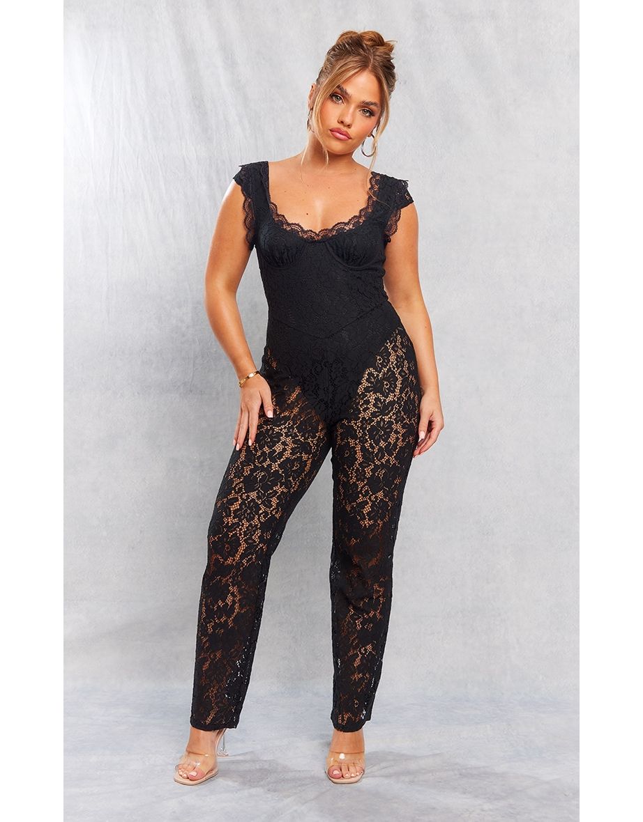 Petite Black Lace Detail Jumpsuit