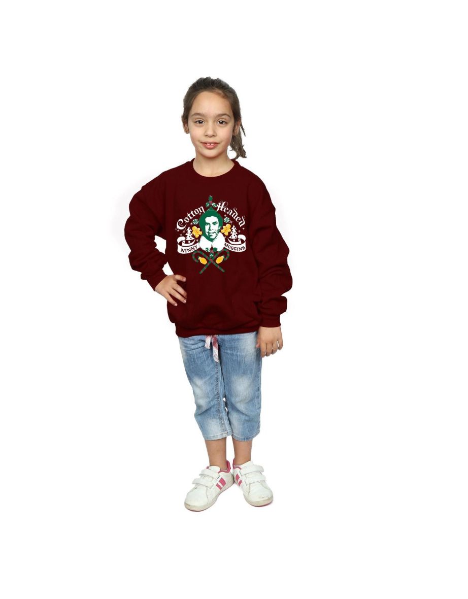 Elf Girls Headed Ninny Muggins Sweatshirt - Burgundy - 3