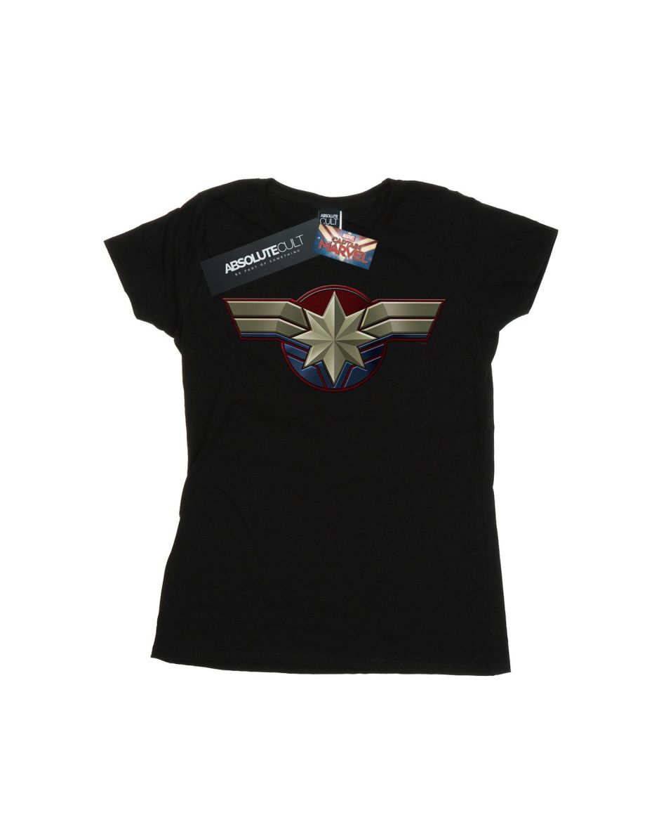 Marvel Womens/Ladies Captain Marvel Chest Emblem Cotton T-Shirt - Black - 1