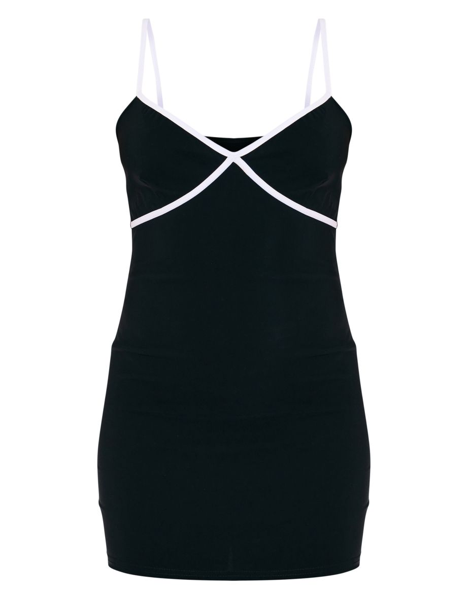Black Stretch Woven Contrast Cup Binding Mini Dress - 4