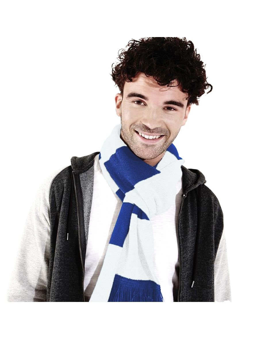 Beechfield Varsity Unisex Winter Scarf (Double Layer Knit) - Bright Royal /White - 1
