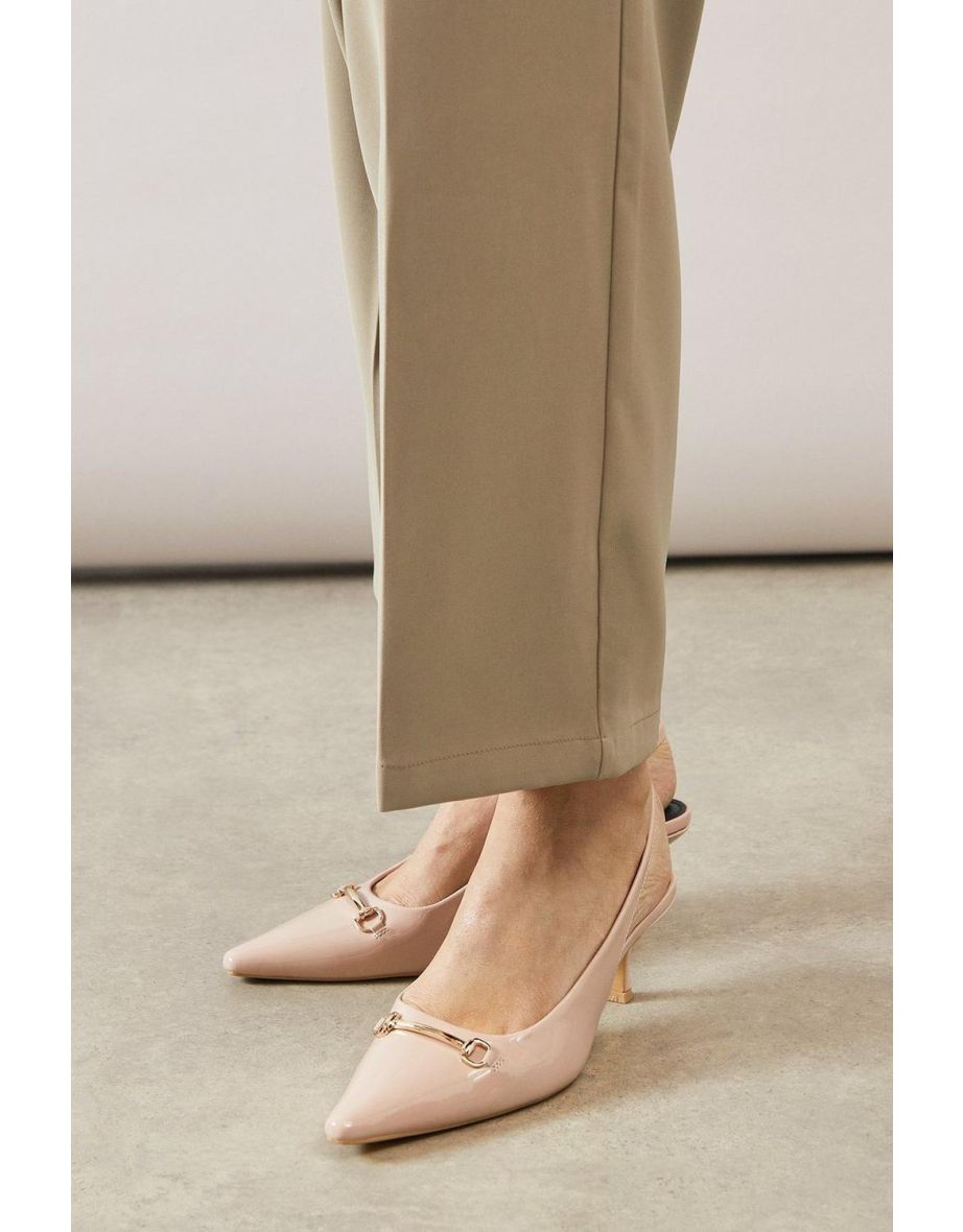 Denali Patent Snaffle Detail Slingback Kitten Heel Court Shoes