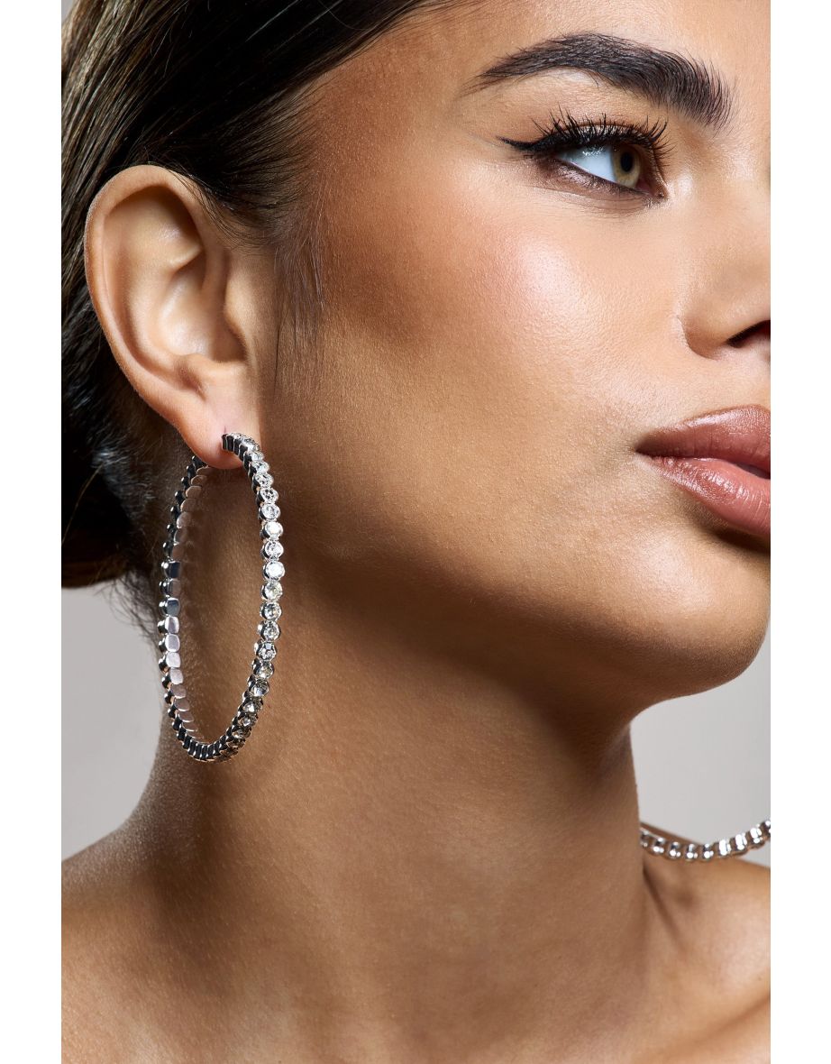 Jude | Silver Diamante Large Hoop Earrings - 4