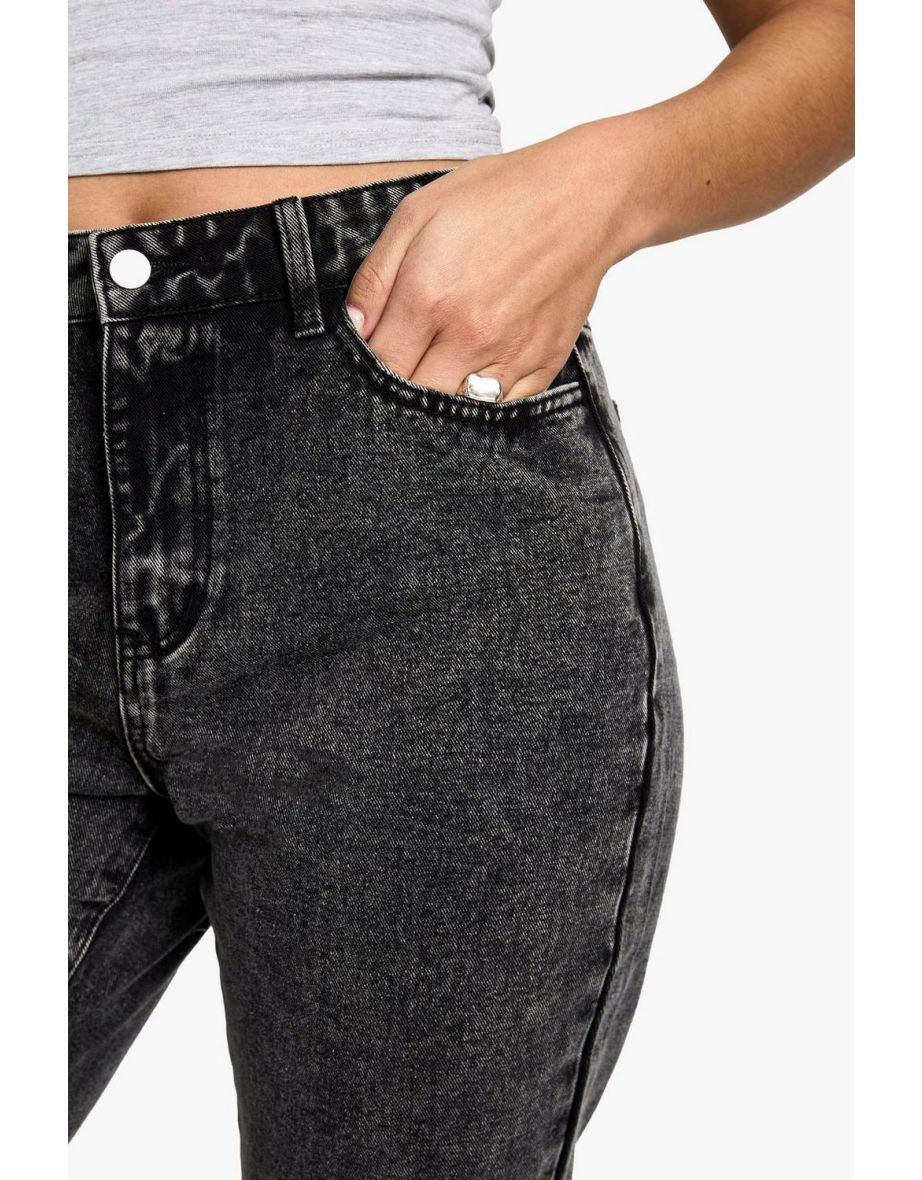 Basics High Waisted Ripped Mom Jeans - washed black - 3