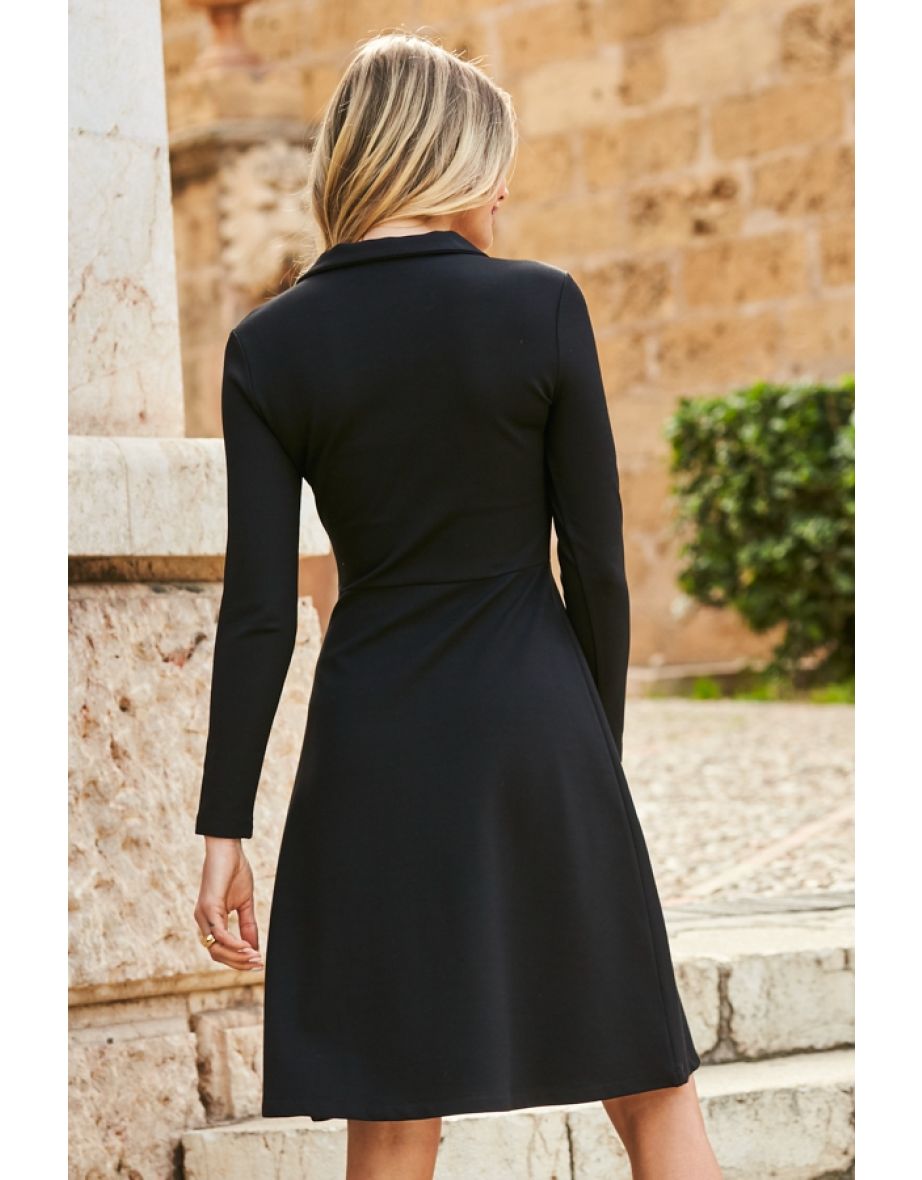 Black Ponte Collared Jersey Dress With Rose Gold Zip Detail - 4