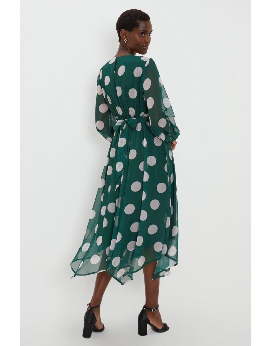 Twist Front Green Spot Hanky Hem Dress - 2