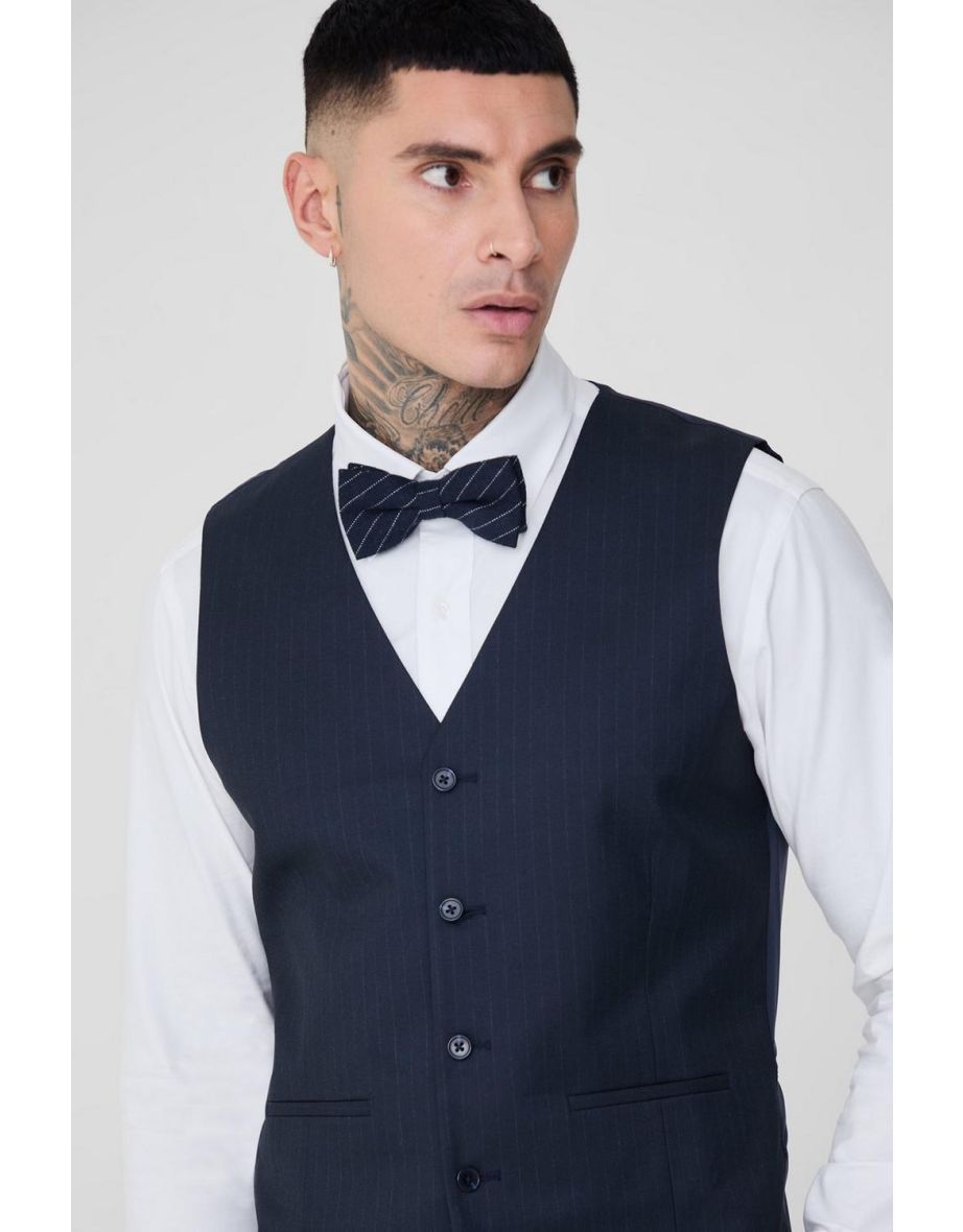Tall Navy Pinstripe Waistcoat - navy - 2