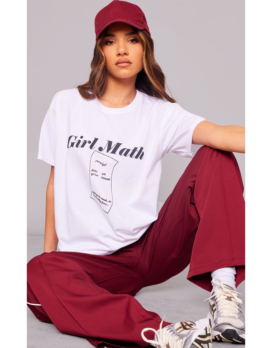 White Math Print Oversized T Shirt