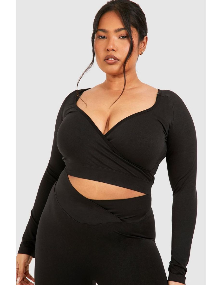 Plus Seamless Wrap Long Sleeve Top