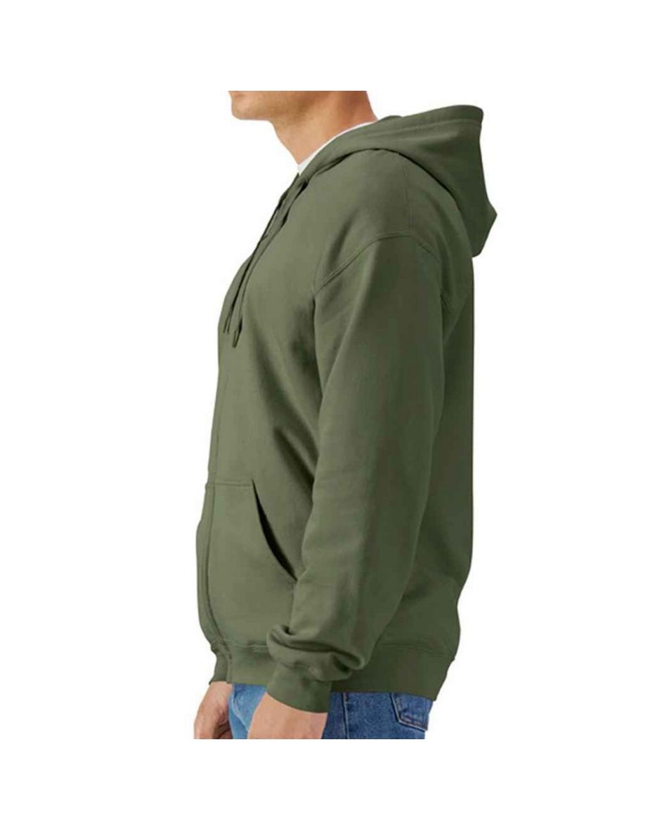 Gildan Mens Midweight Soft Touch Full Zip Hoodie - Military Green - 2