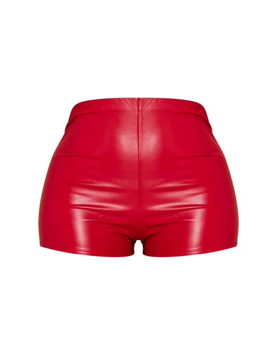 Shape Cherry Red Faux Leather High Waist Hot Pants - 5