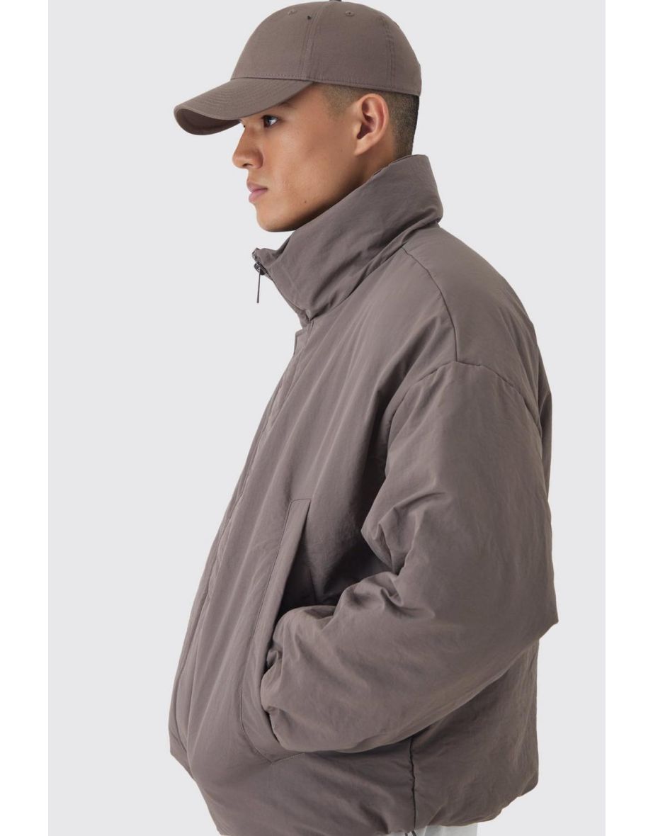 Oversized Boxy Padded Funnel Neck Jacket In Charcoal - charcoal - 2