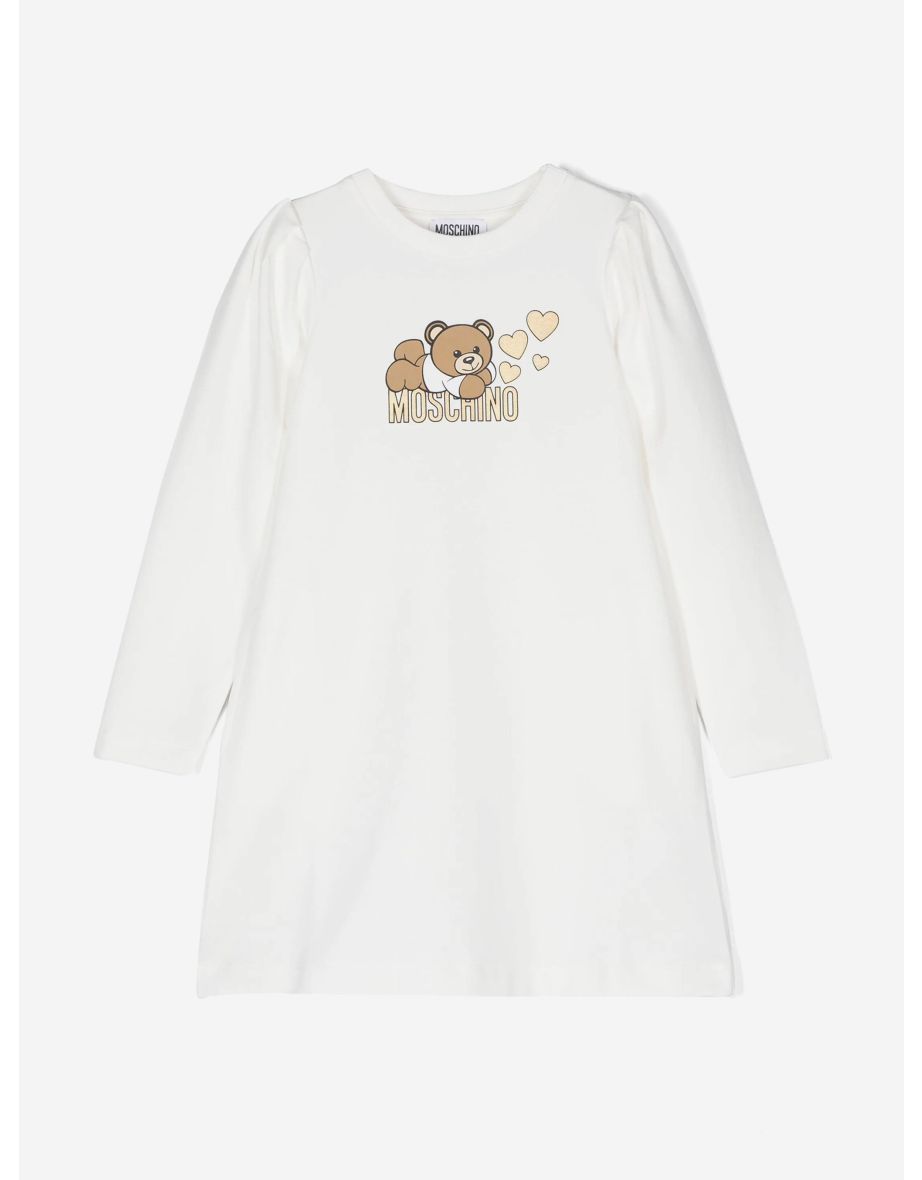 Moschino Girls Teddy Bear Jersey Dress in Ivory