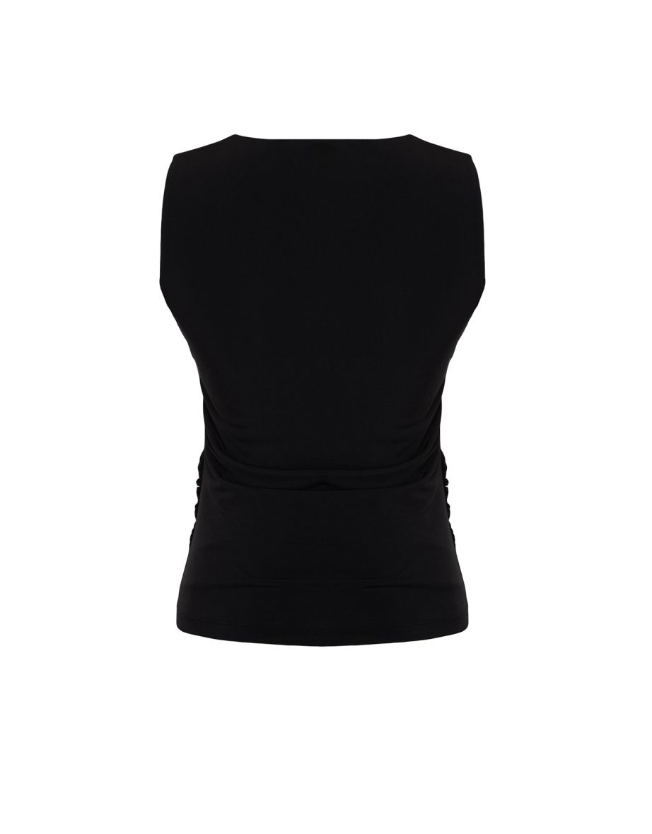 Black Fitted Asymmetrical Collar Stretchy Knitted Blouse - 7