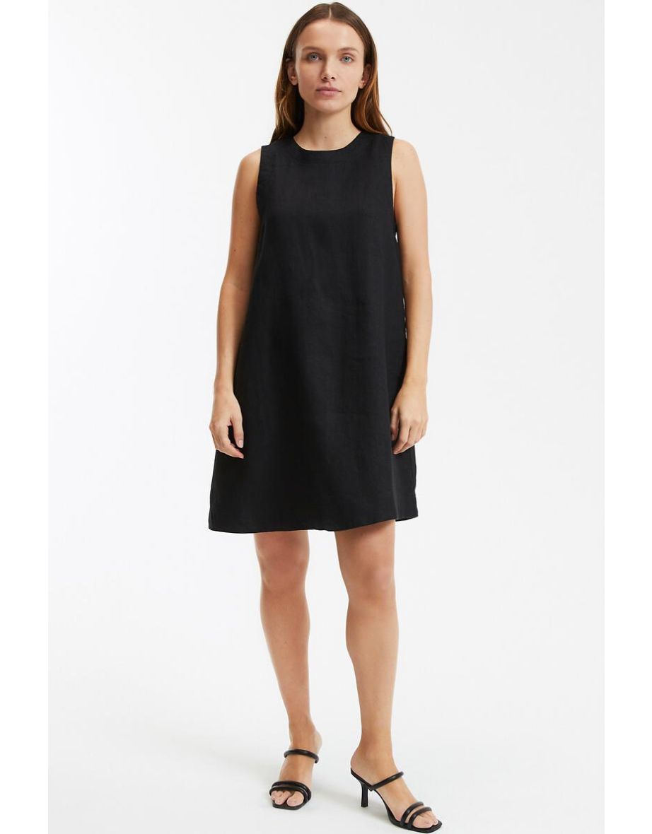 Mini Flared Sleeveless Dress in Linen