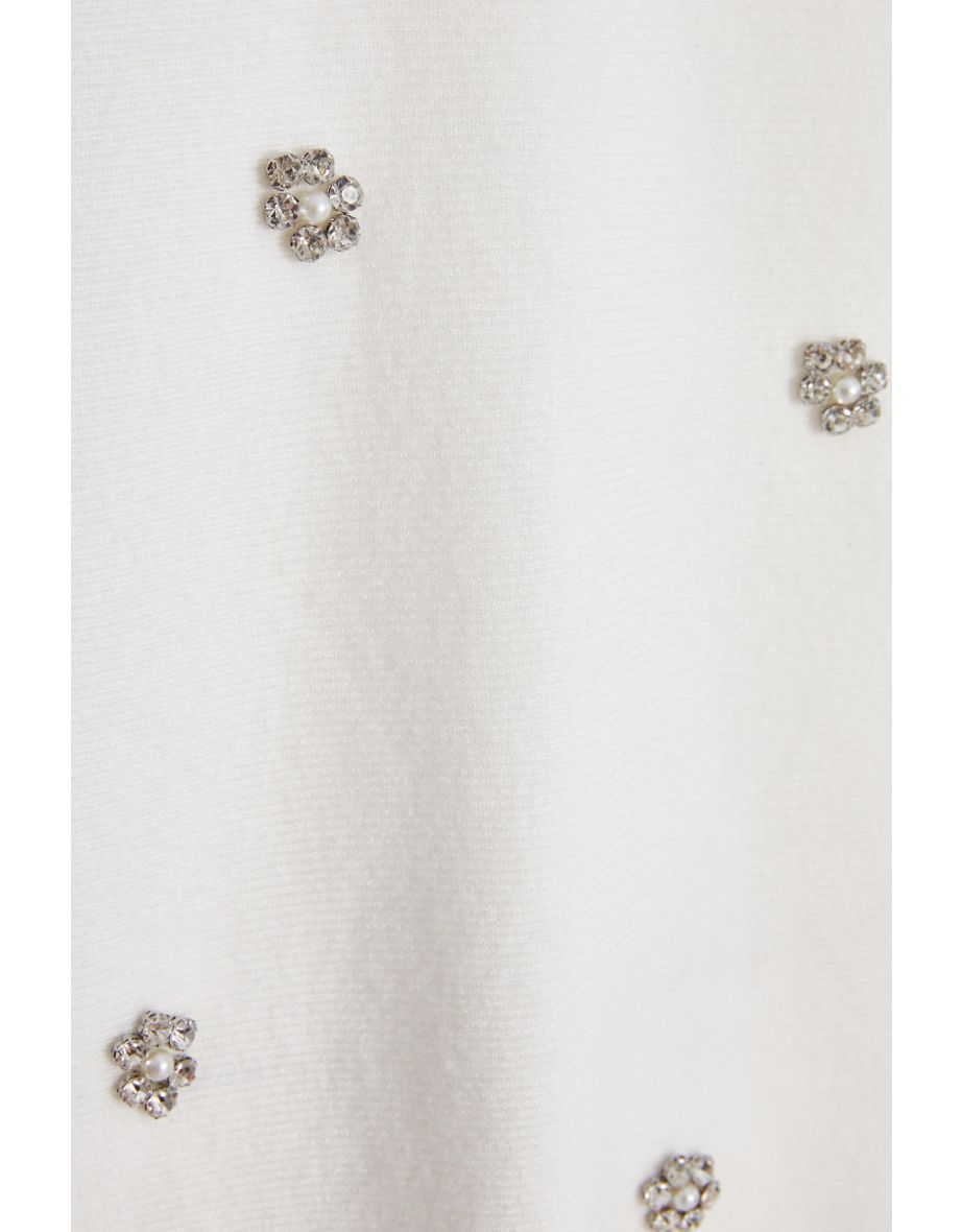 Cream Knitted Beaded Batwing Jumper - 5