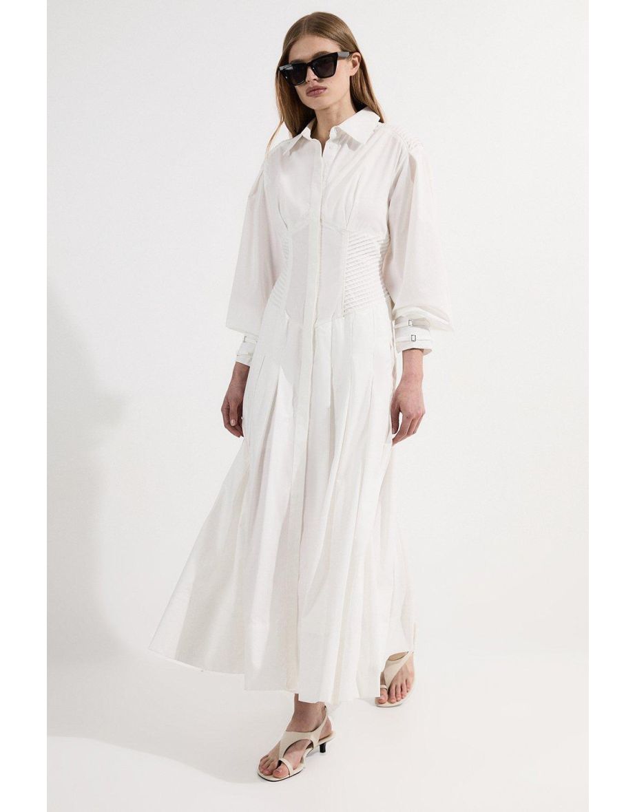 Archive Collection - Cotton Poplin Balloon Sleeve Corset Woven Maxi Dress