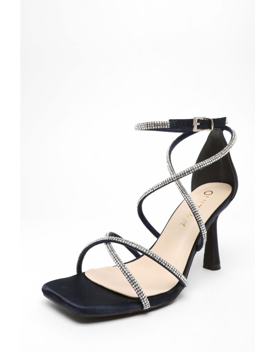 Shop Wide Fit Navy Diamante Cross Strap High Heeled Sandals Online in Oman VogaCloset