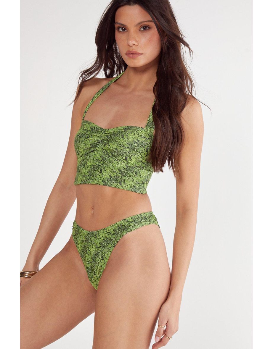 AM Snake Halter Neck Ruched Longline Bikini Set