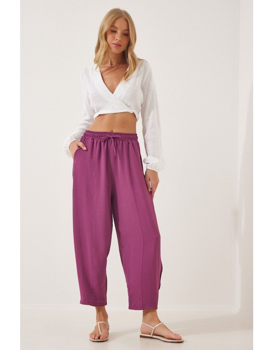 Women's Purple Linen Baggy Trousers
