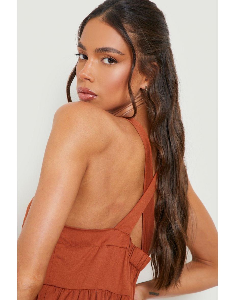 Cross Back Tiered Midi Dress - tan - 3