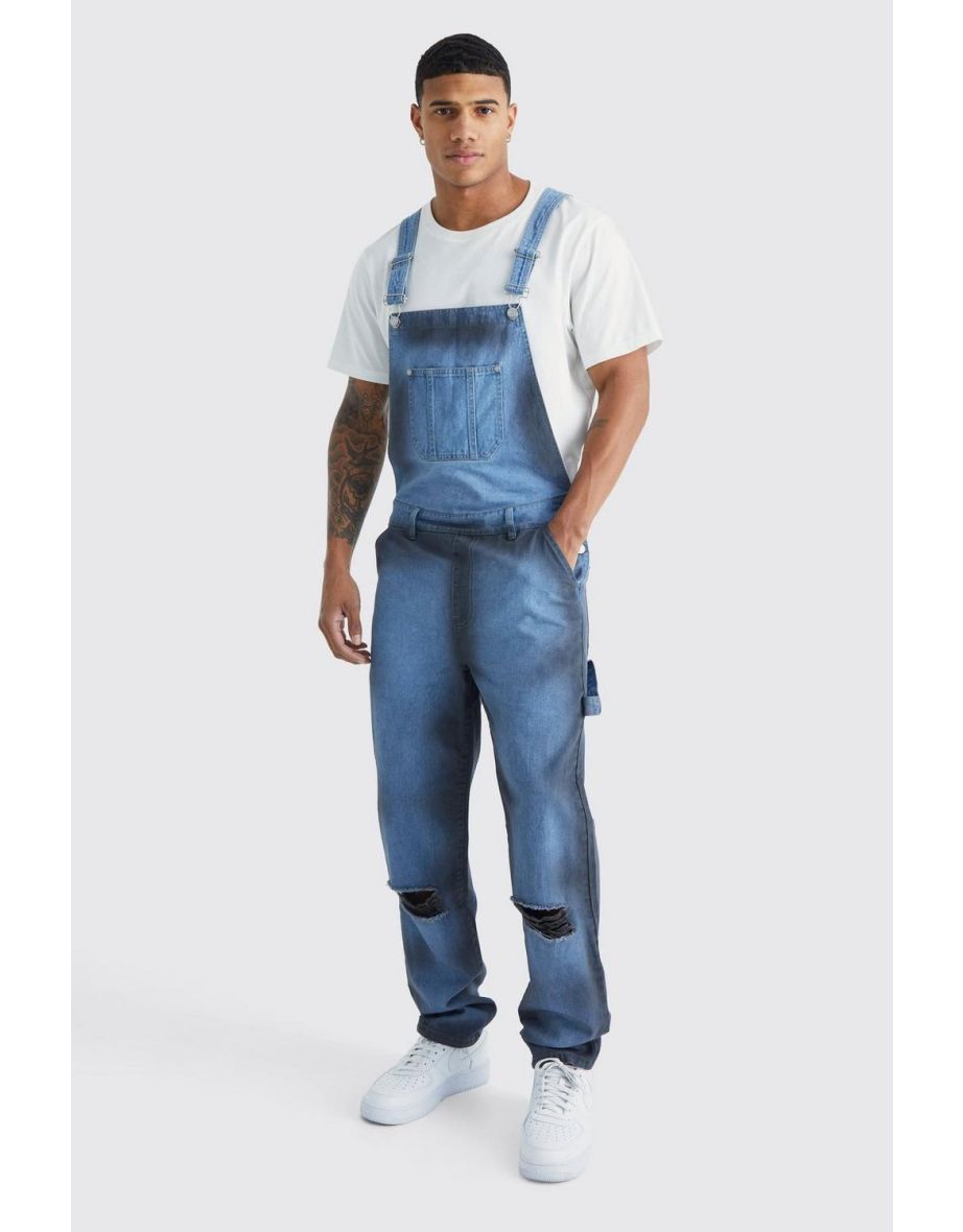 Relaxed Spray Paint Dungaree - ice blue