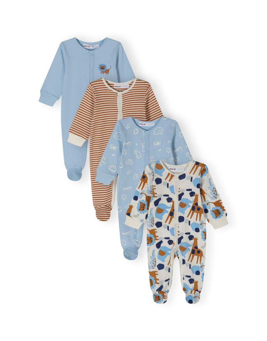 Boys 4 Pack Long Sleeve Sleepsuits