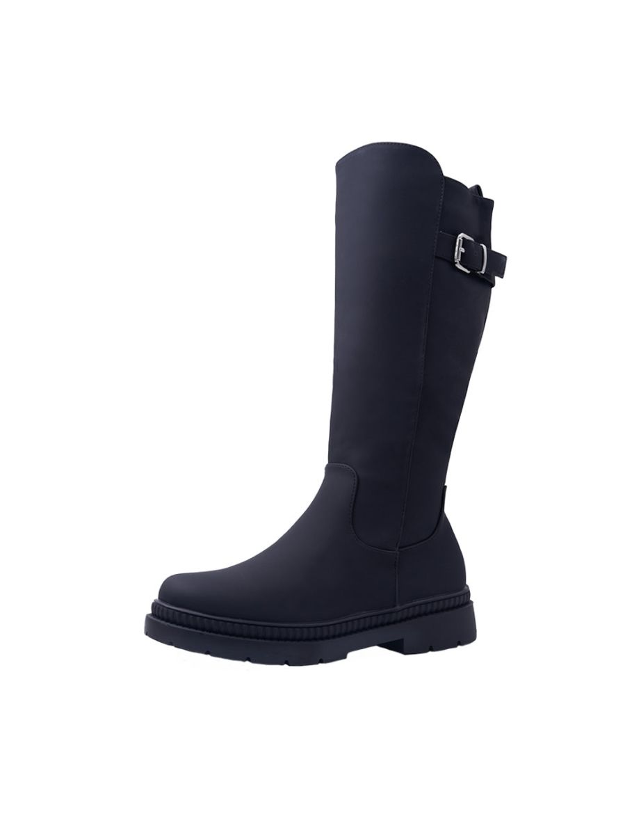 MINNIE CALF HIGH BOOTS WITH SIDE ZIP & REAR BUCKLE IN BLACK - 6