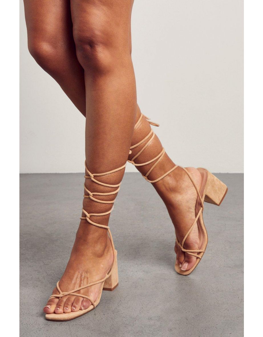 Faux Suede Strappy Mid Heels - 2
