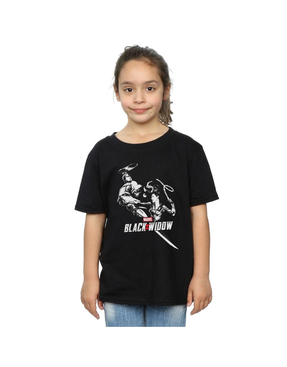 Marvel Girls Black Widow Movie Taskmaster Battle Cotton T-Shirt - Black