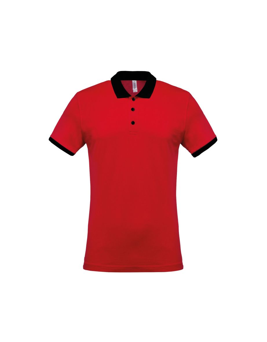 Kariban Mens Two-Tone Pique Polo Shirt - Red/Black