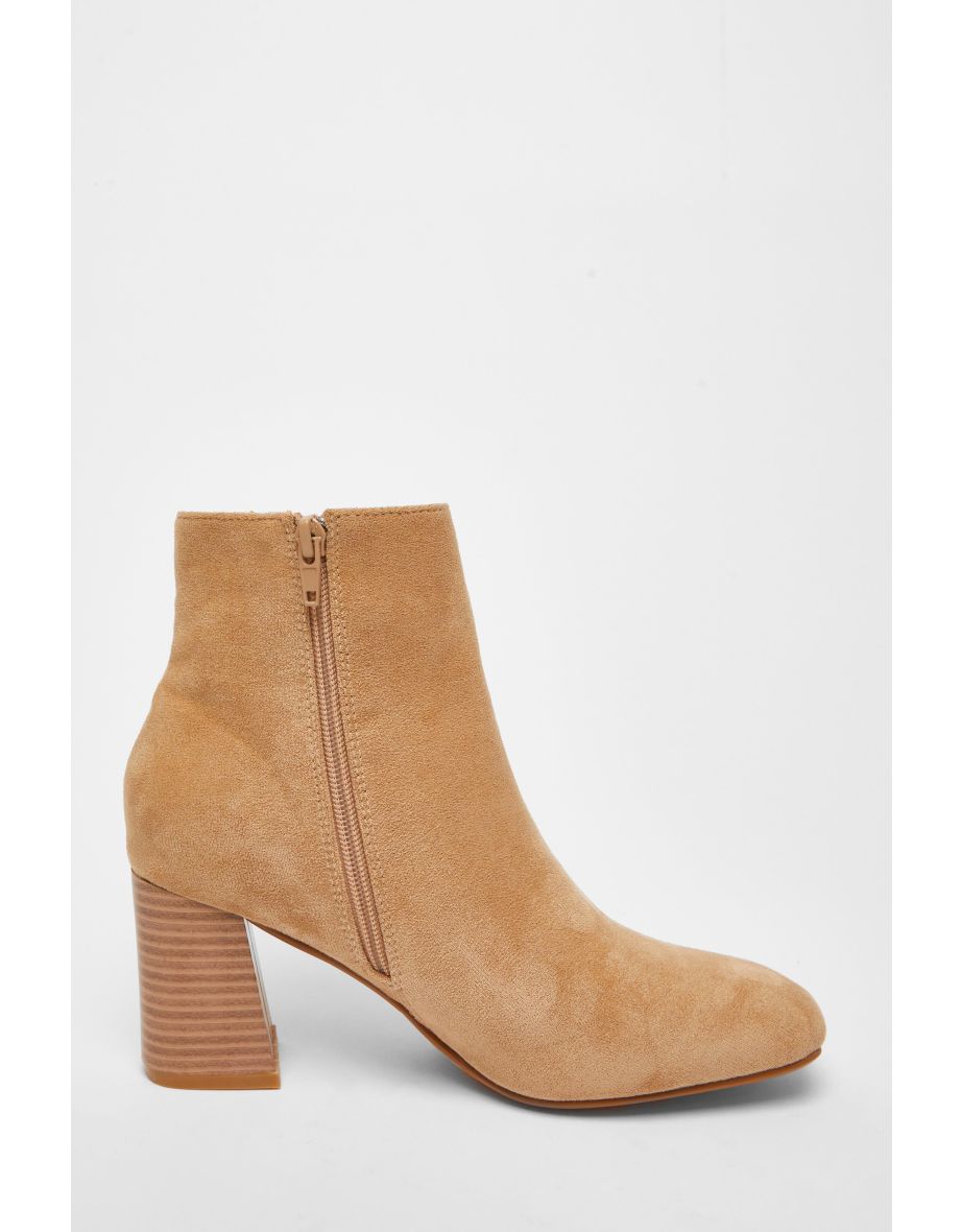Tan Faux Suede High Heel Ankle Boot - 4