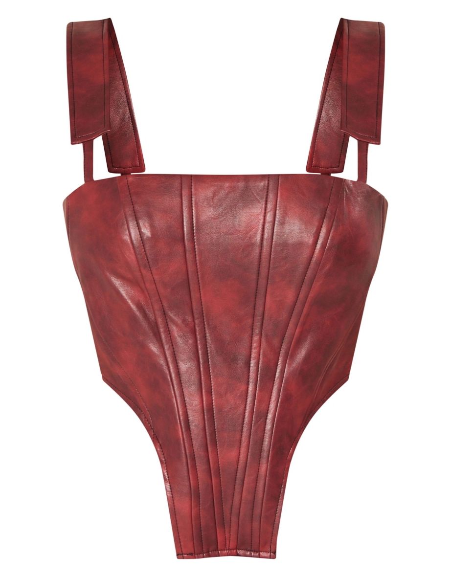 Shape Cherry Red Faux Leather Corset - 4