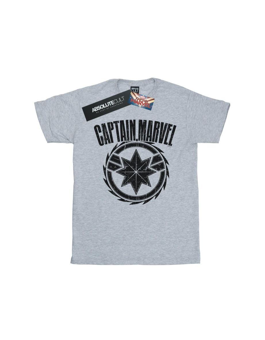 Marvel Girls Captain Marvel Blade Emblem Cotton T-Shirt - Sports Grey - 1