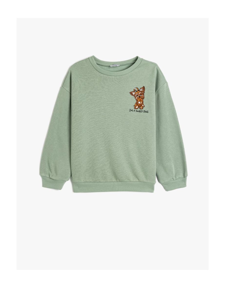 Sweatshirt Dog Printed Long Sleeve Crew Neck Raised