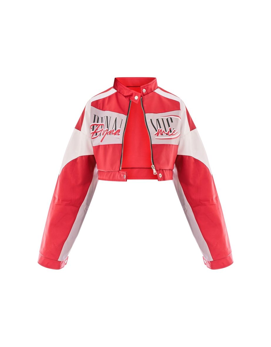 Red Faux Leather Slogan Front Cropped Biker Jacket - 4