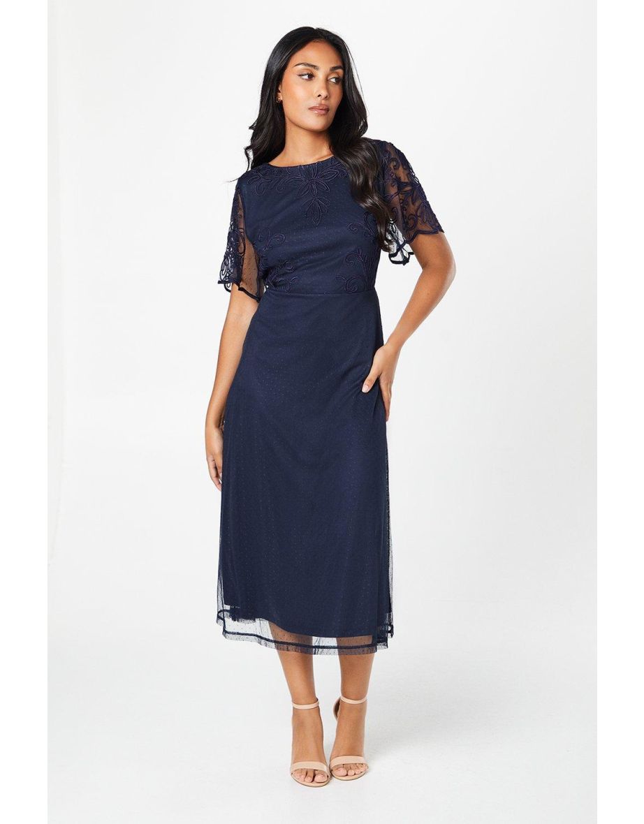 Petite Cornelli Slash Neck Dobby Midi Dress